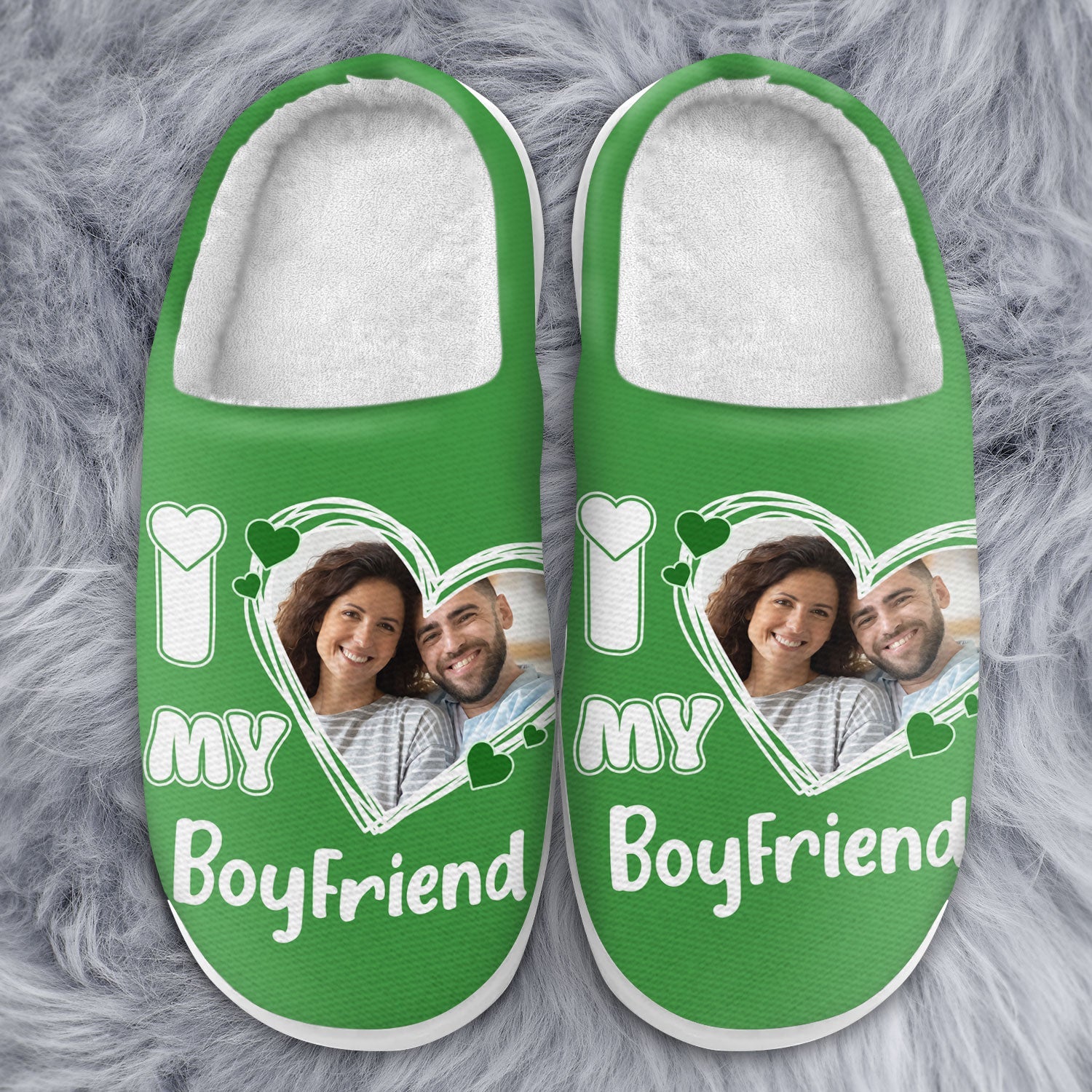 Custom Photo I Love My Boyfriend Girlfriend - Loving, Anniversary Gift For Couples, Spouse, Lover, Wife, Husband - Personalized Fluffy Slippers - Image 3