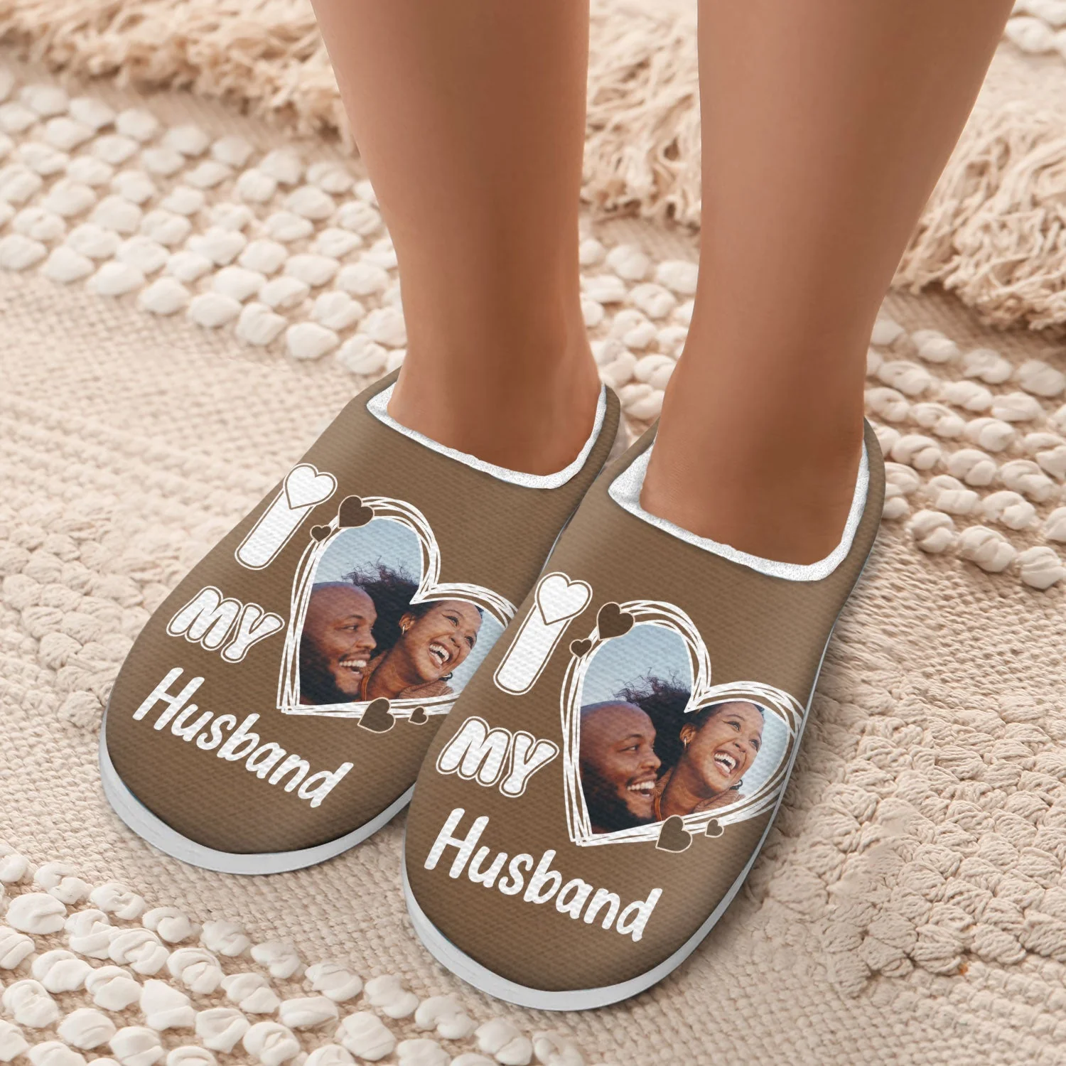 Custom Photo I Love My Boyfriend Girlfriend - Loving, Anniversary Gift For Couples, Spouse, Lover, Wife, Husband - Personalized Fluffy Slippers - Image 5