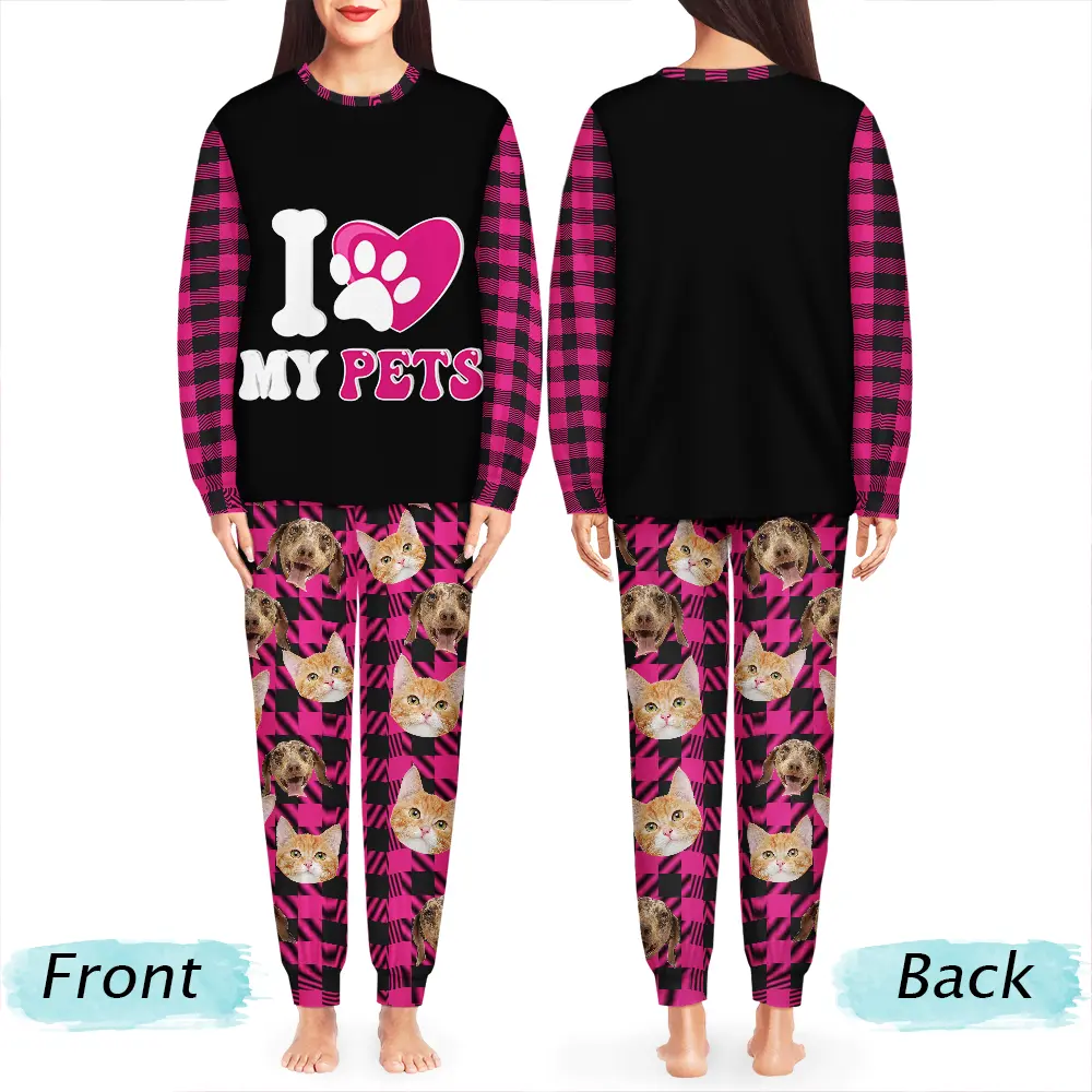 Custom Photo I Love My Dog Cat Pet - Personalized Unisex Pajamas Set - Image 5
