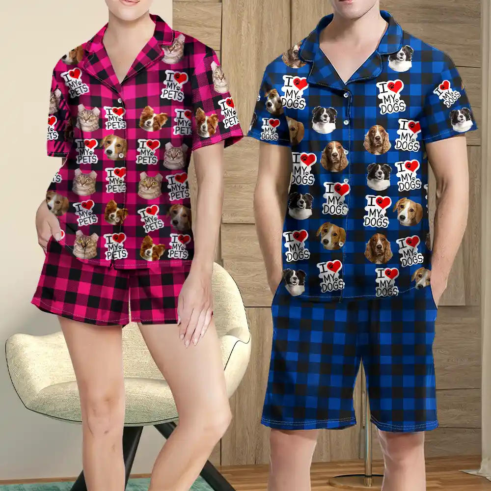 Custom Photo I Love My Dogs Cats Pets - Personalized Short Pajamas Set - Image 4