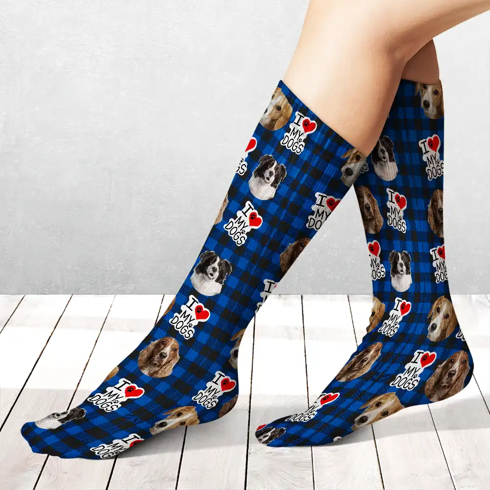 Custom Photo I Love My Dogs Cats Pets - Personalized Socks - Image 3