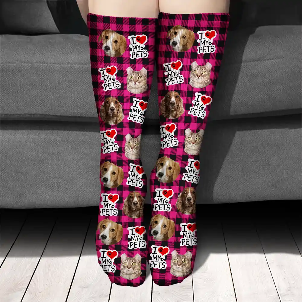 Custom Photo I Love My Dogs Cats Pets - Personalized Socks - Image 4