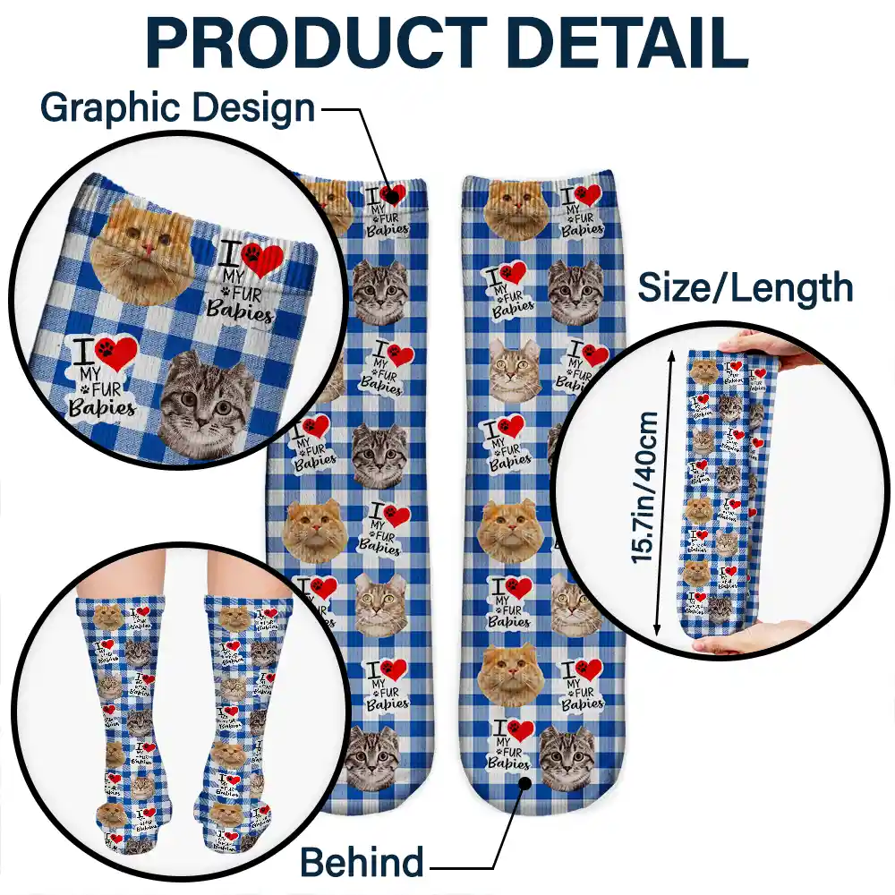 Custom Photo I Love My Dogs Cats Pets - Personalized Socks - Image 6