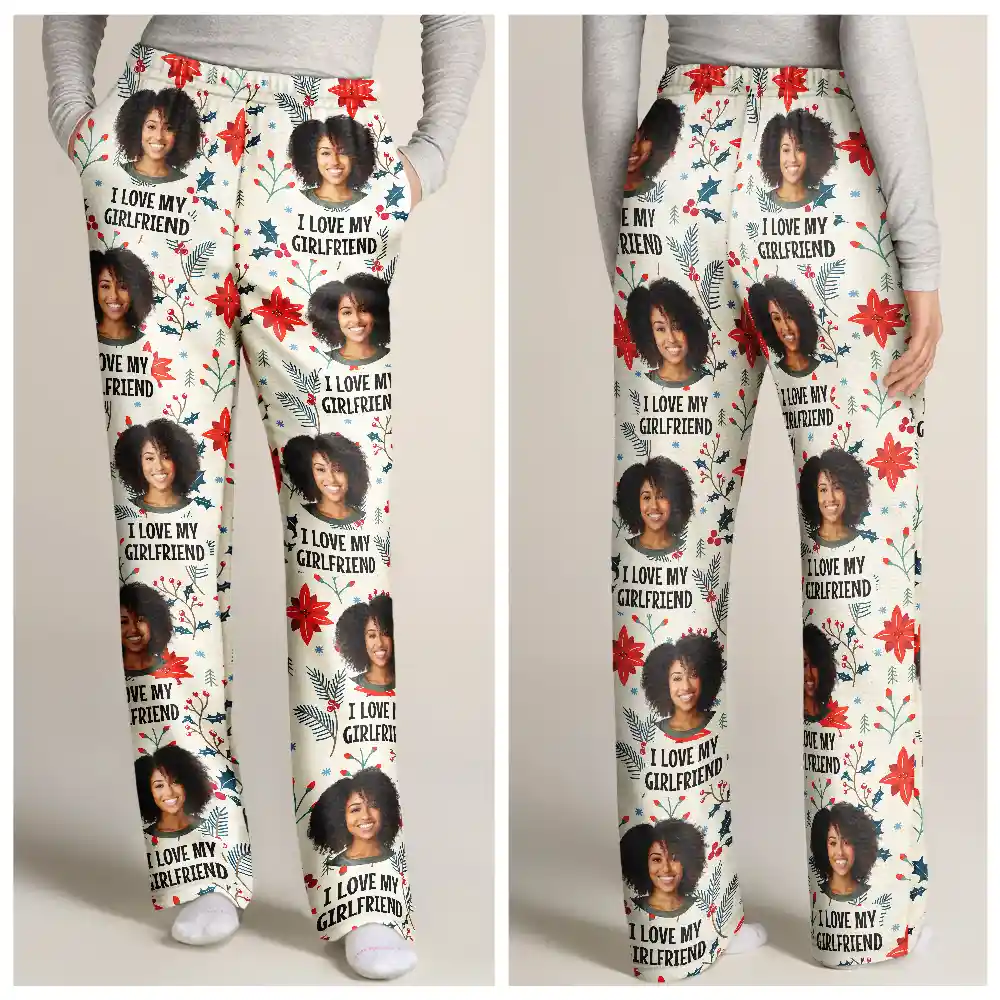 Custom Photo I Love My Wife Christmas Pattern - Personalized Sweatpants - Image 4