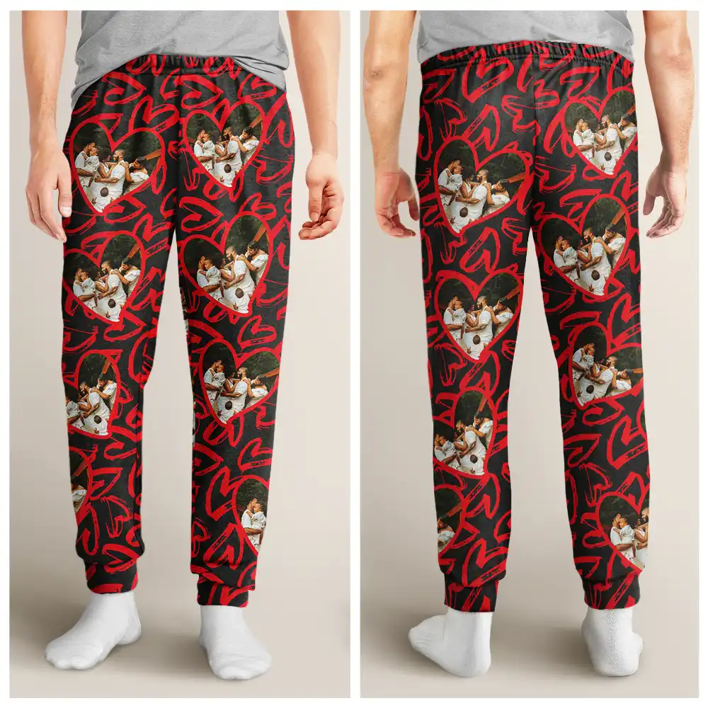 Custom Photo I Love My Wife Full Heart - Personalized Pajama Pants - Image 4