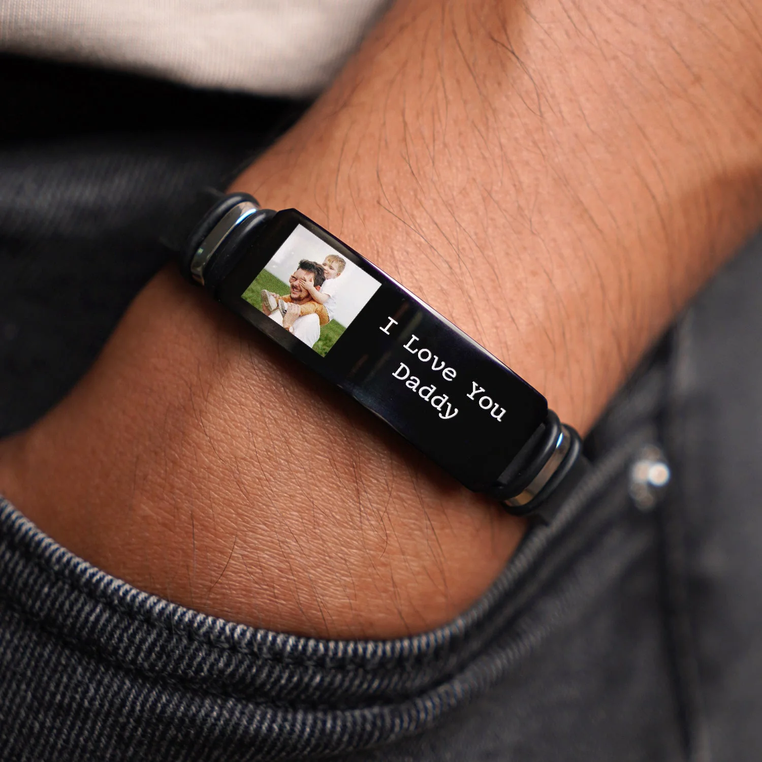 Custom Photo I Love You Daddy - Gift For Father - Personalized Engraved Bracelet - Image 2