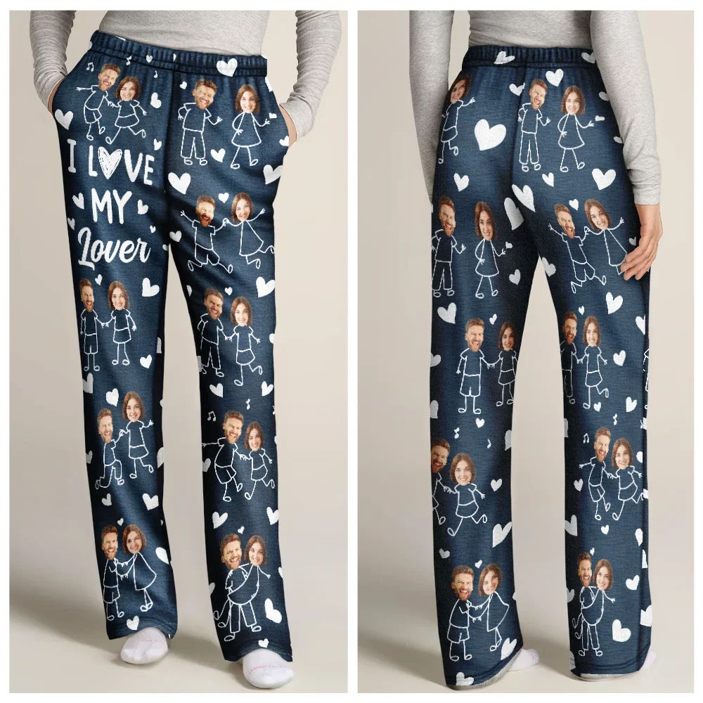 Custom Photo I Love You Everyday Stick Figures Couple - Personalized Pajama Pants - Image 4