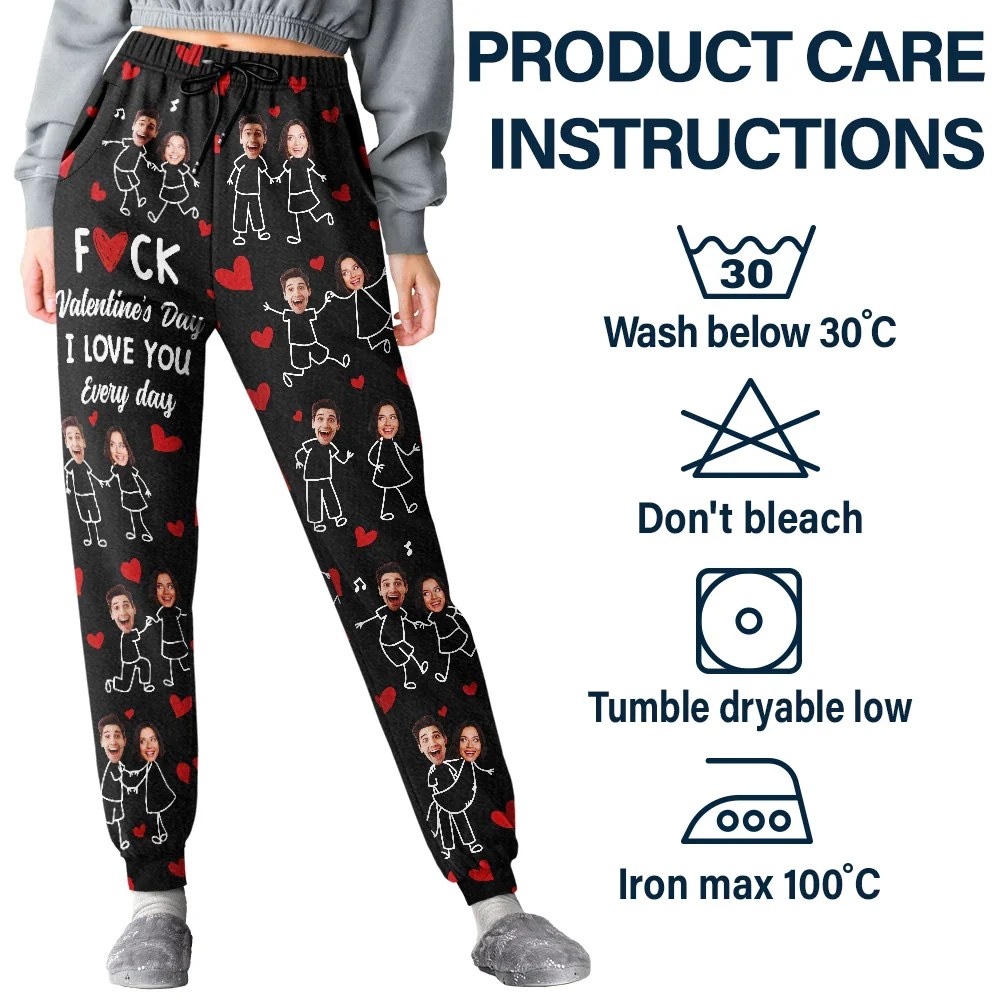 Custom Photo I Love You Everyday Stick Figures Couple - Personalized Pajama Pants - Image 6