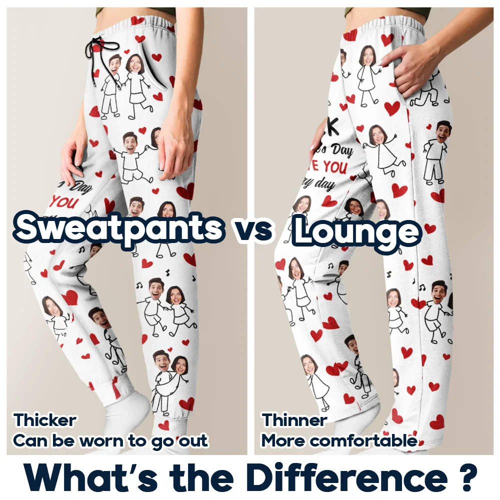 Custom Photo I Love You Everyday Stick Figures Couple - Personalized Pajama Pants - Image 7