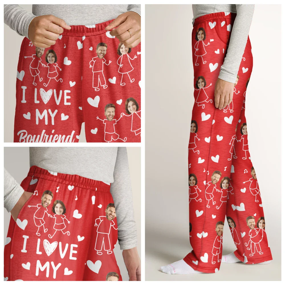 Custom Photo I Love You Everyday Stick Figures Couple - Personalized Pajama Pants - Image 8