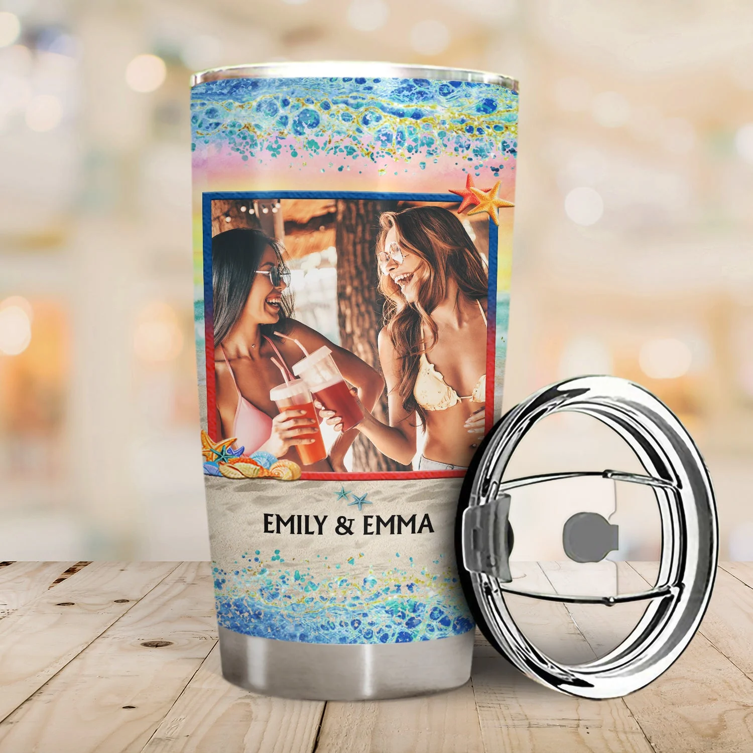 Custom Photo I Love You To The Beach And Back Best Friends - Bestie BFF Gift - Personalized Custom Tumbler - Image 2