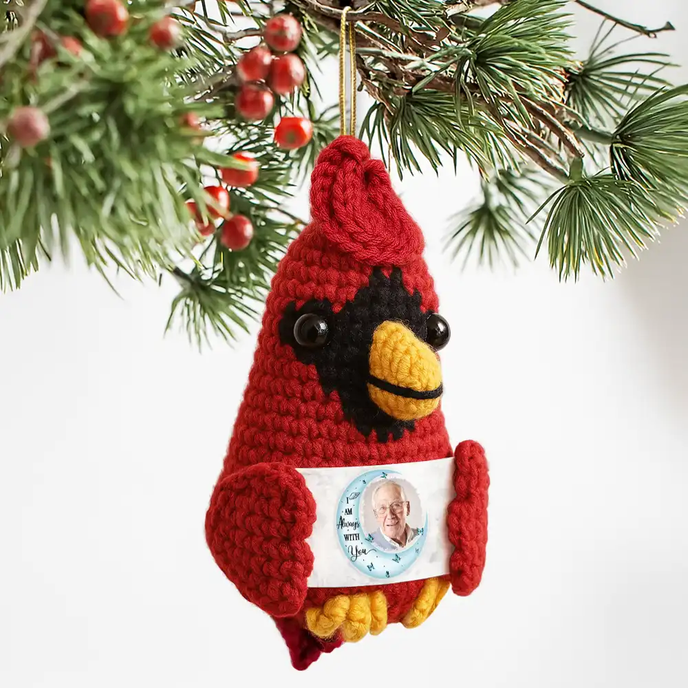 Custom Photo I Love You To The Moon And Back - Personalized Crochet Cardinal Bird Hanging Decoration - Image 2