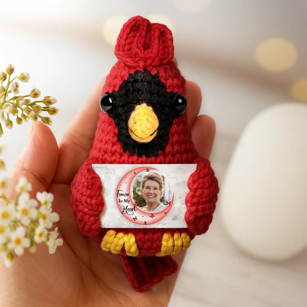 Custom Photo I Love You To The Moon And Back - Personalized Crochet Cardinal Bird Hanging Decoration - Image 3