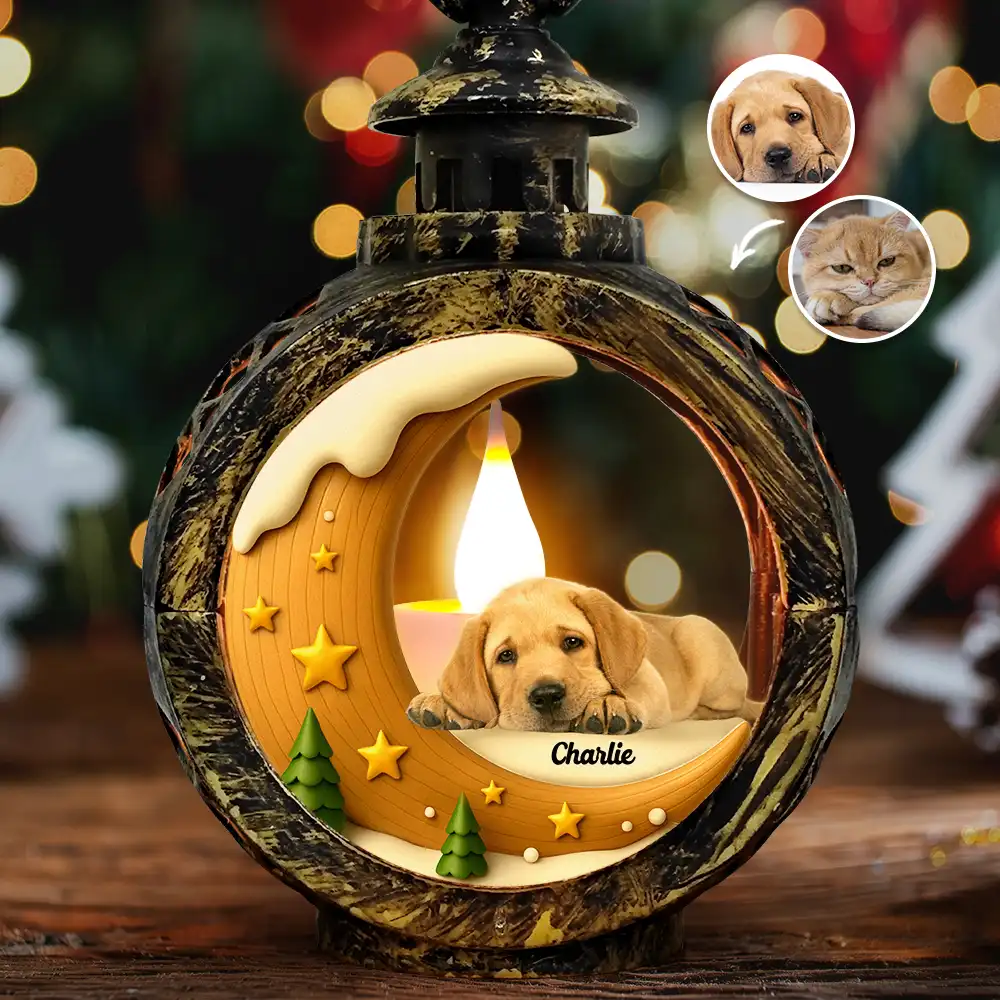 Custom Photo I Love You To The Moon Pet Memorial - Personalized Candlelight Lantern Ornament