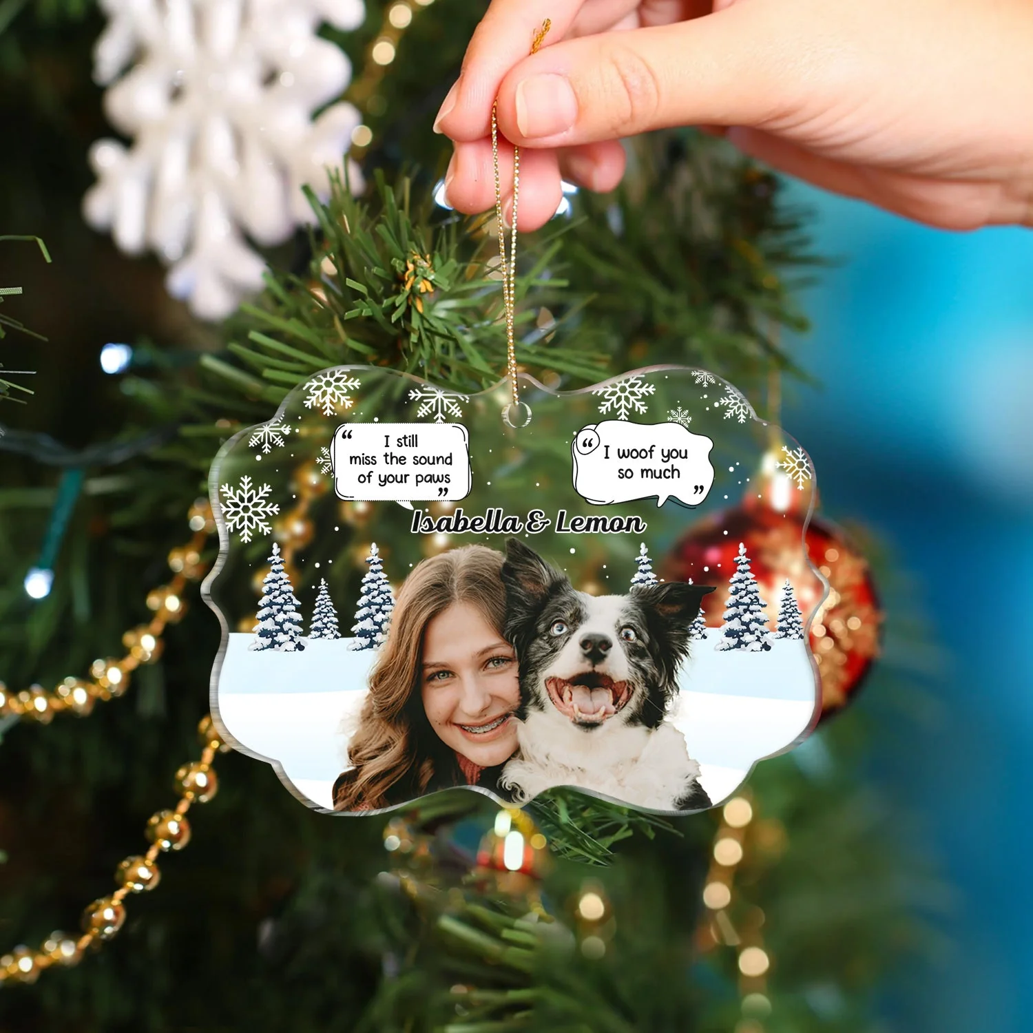 Custom Photo I Miss You - Christmas Memorial Gift For Pet Lovers, Dog Mom, Dog Dad, Cat Mom, Cat Dad - Personalized Medallion Acrylic Ornament - Image 5