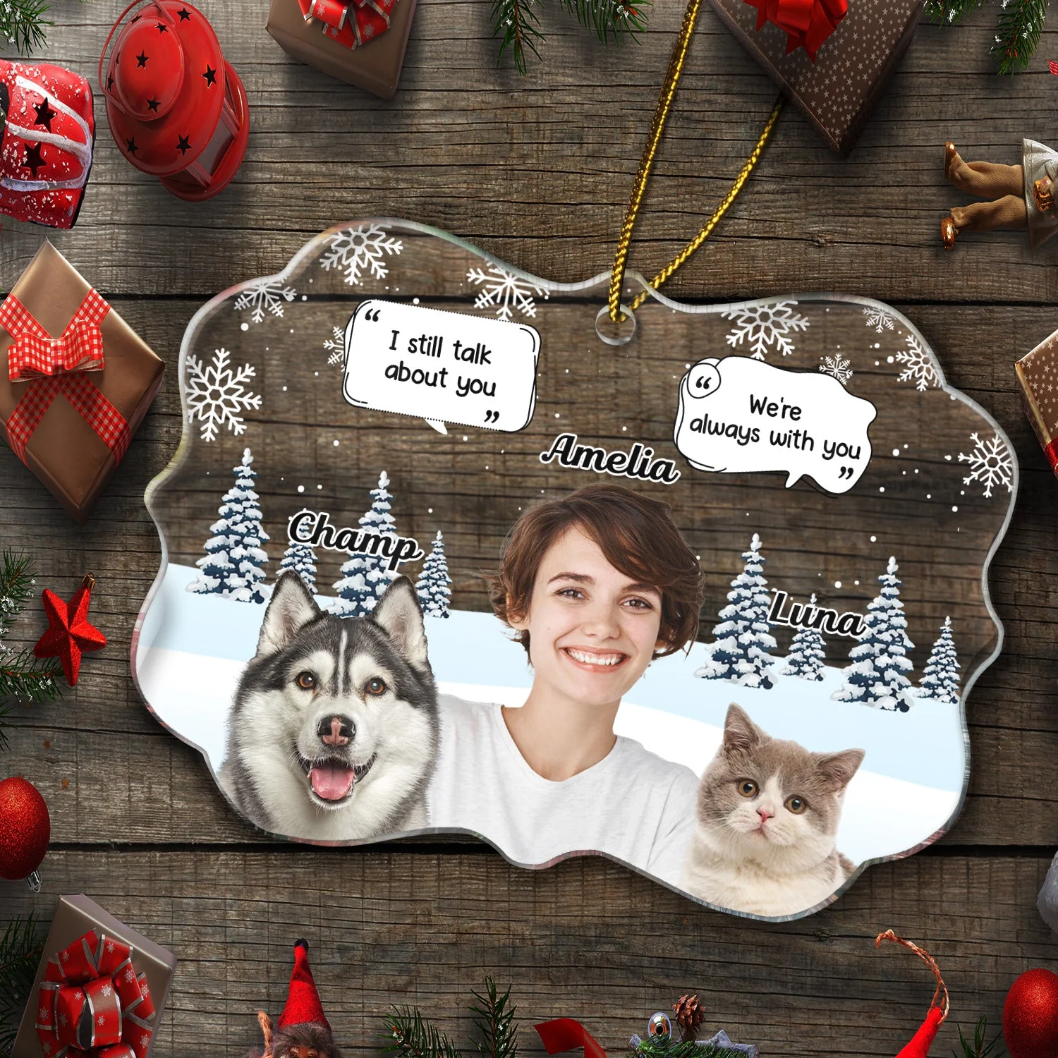Custom Photo I Miss You - Christmas Memorial Gift For Pet Lovers, Dog Mom, Dog Dad, Cat Mom, Cat Dad - Personalized Medallion Acrylic Ornament - Image 6