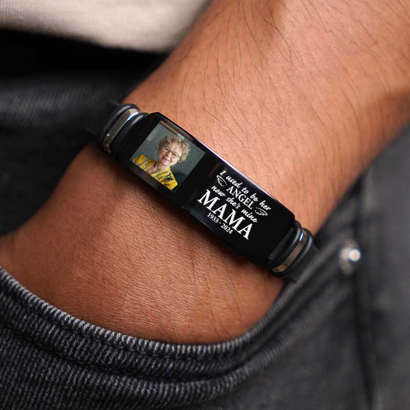 Custom Photo I Used To Be His Angel Loss Of Loved One - Personalized Engraved Bracelet - Image 2