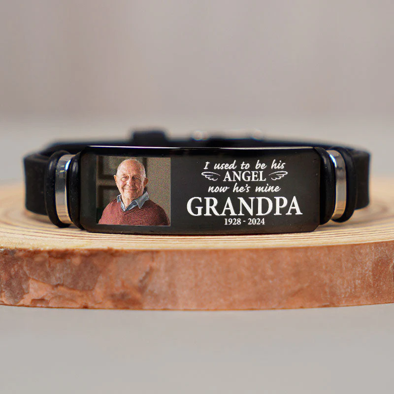 Custom Photo I Used To Be His Angel Loss Of Loved One - Personalized Engraved Bracelet - Image 3