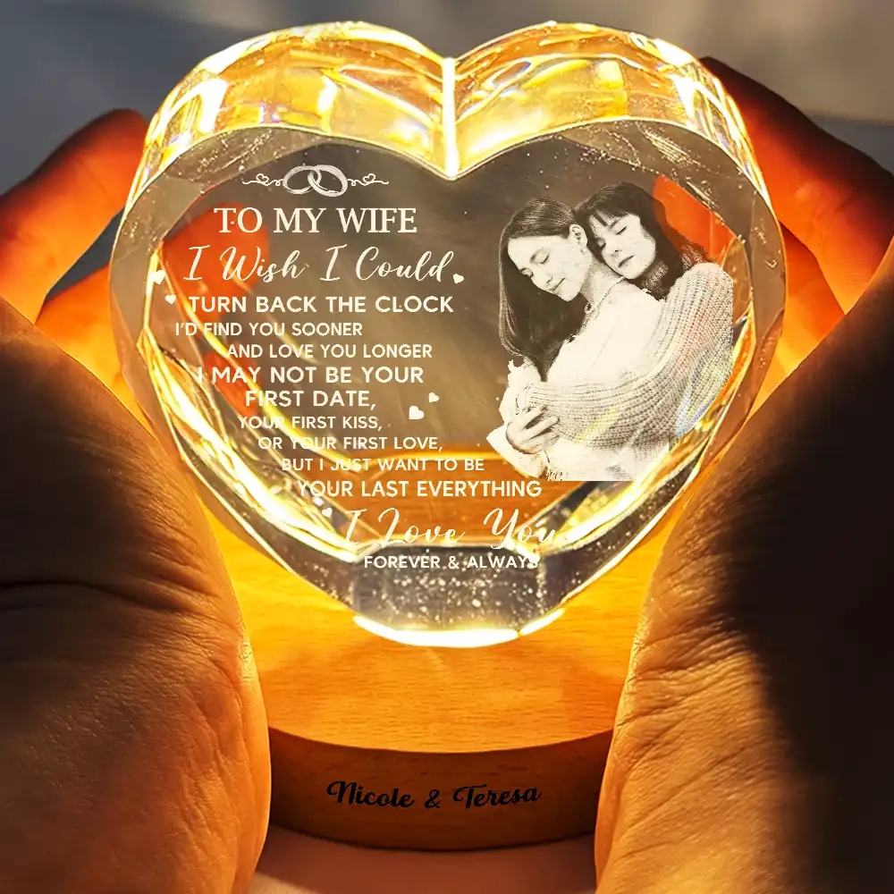Custom Photo I Wish I Could Turn Back The Clock - Personalized Crystal Heart Shaped Lamp - Image 5