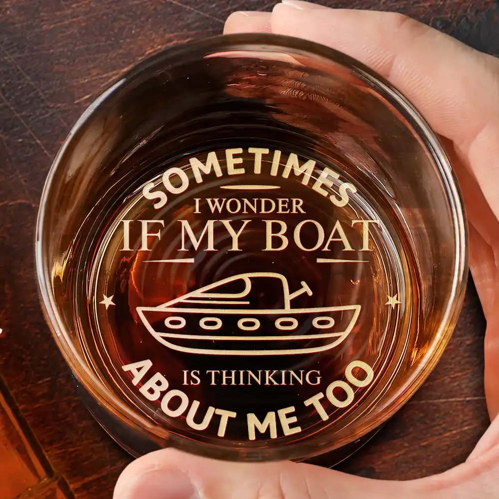 Custom Photo I Wonder If My Boat - Personalized Engraved Whiskey Glass - Image 3
