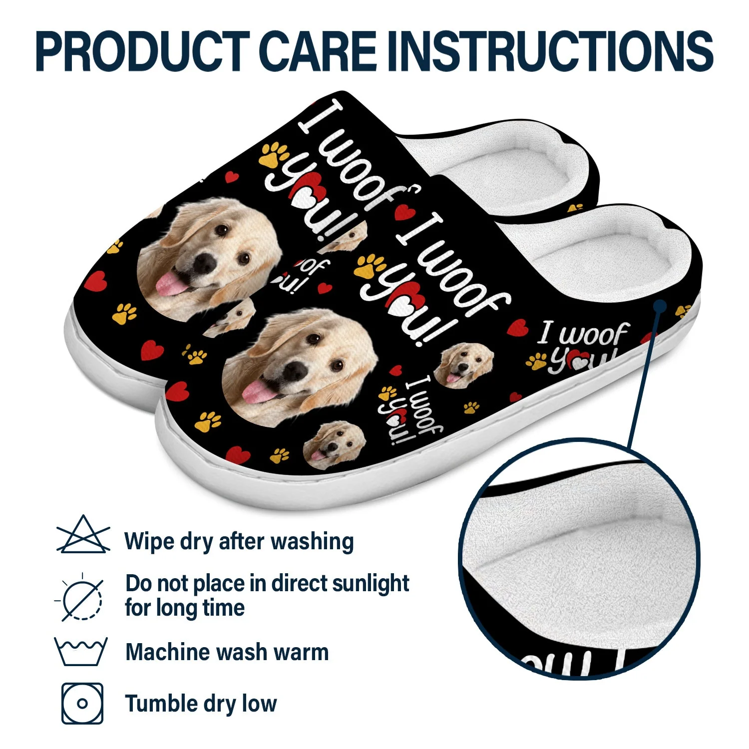 Custom Photo I Woof You - Gift For Dog Lovers - Personalized Fluffy Slippers - Image 7
