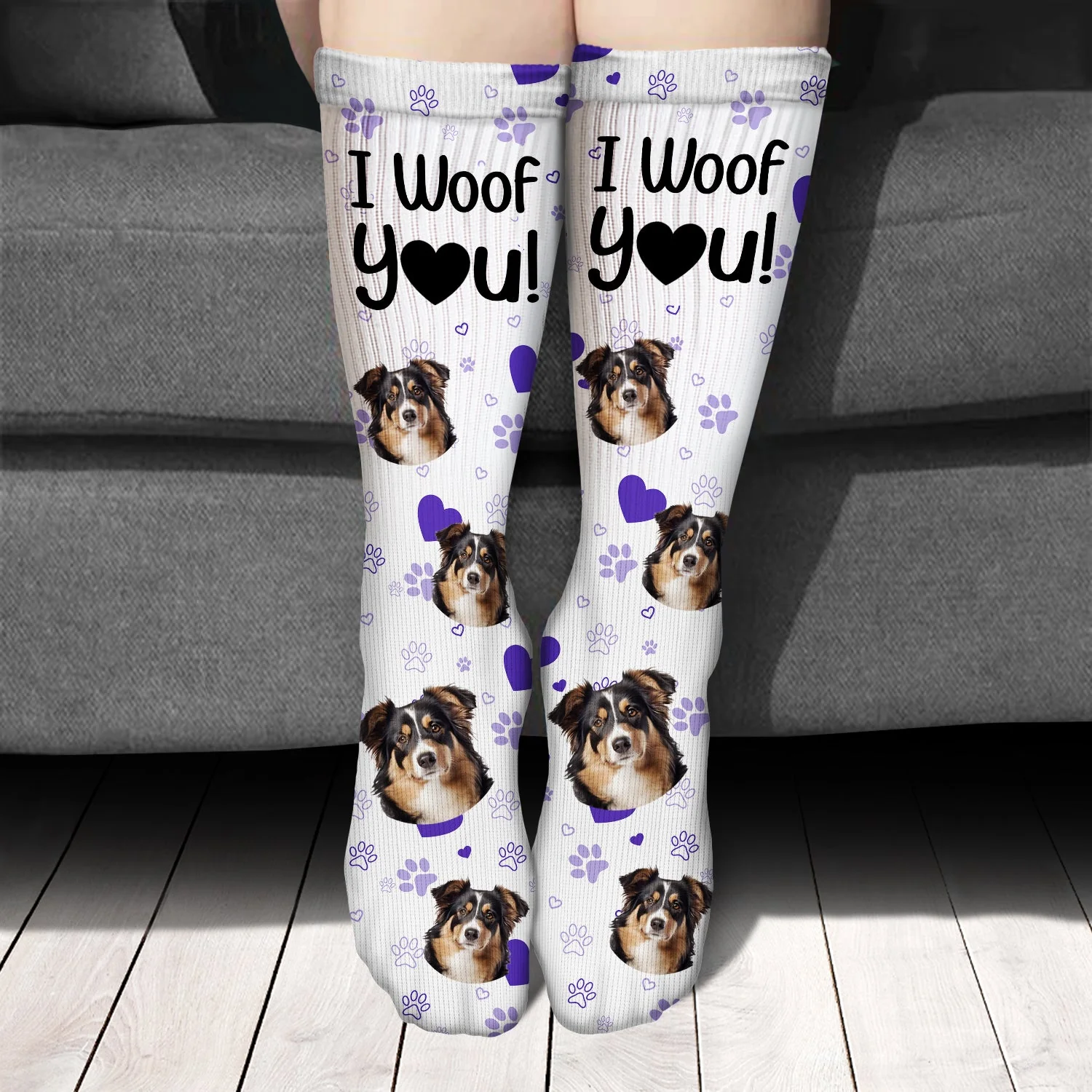 Custom Photo I Woof You I Meow You - Gift For Dog Lovers, Cat Lovers - Personalized Socks - Image 4