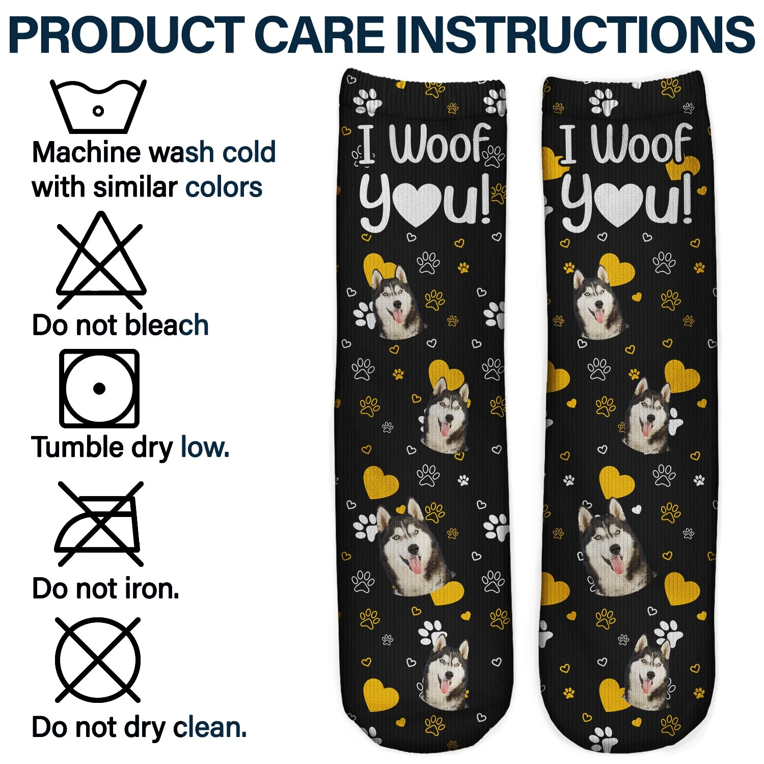 Custom Photo I Woof You I Meow You - Gift For Dog Lovers, Cat Lovers - Personalized Socks - Image 7