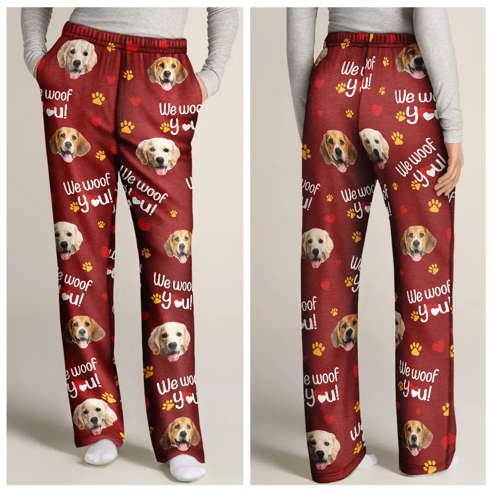 Custom Photo I Woof You I Meow You - Personalized Pajama Pants - Image 4