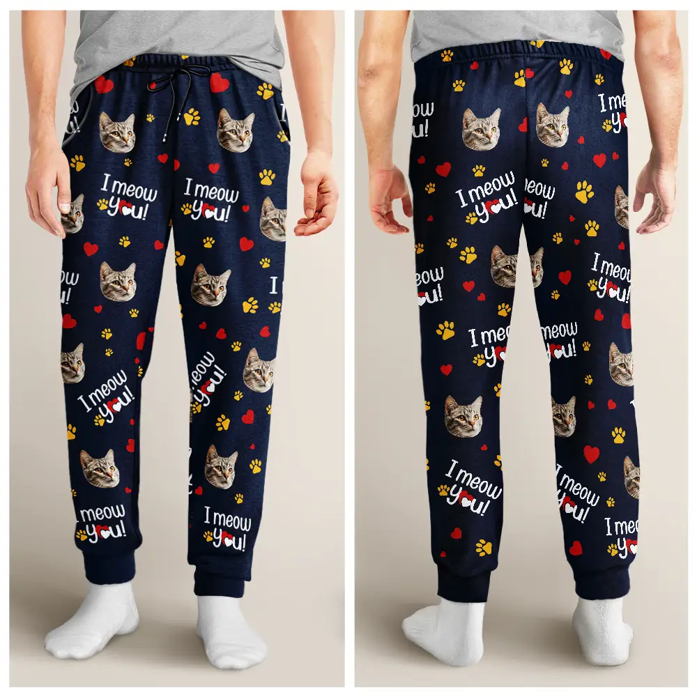 Custom Photo I Woof You I Meow You - Personalized Pajama Pants - Image 5