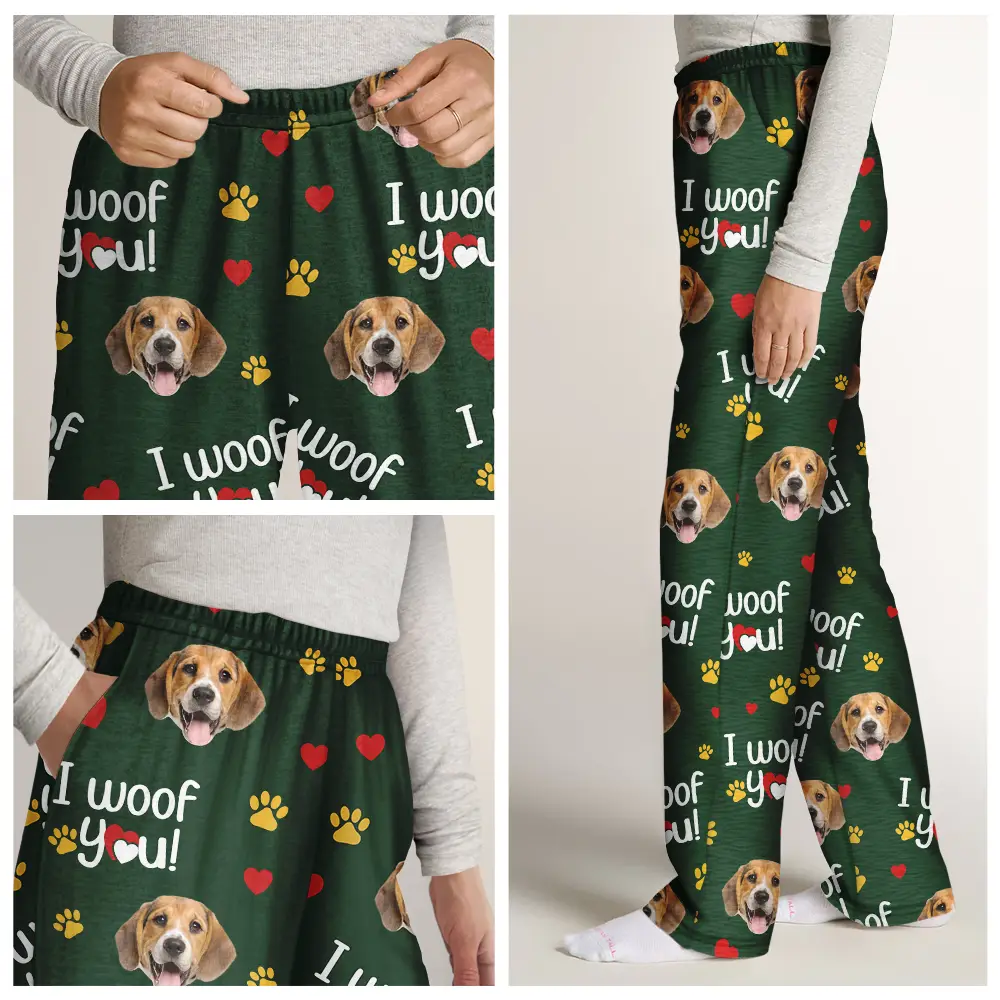 Custom Photo I Woof You I Meow You - Personalized Pajama Pants - Image 8