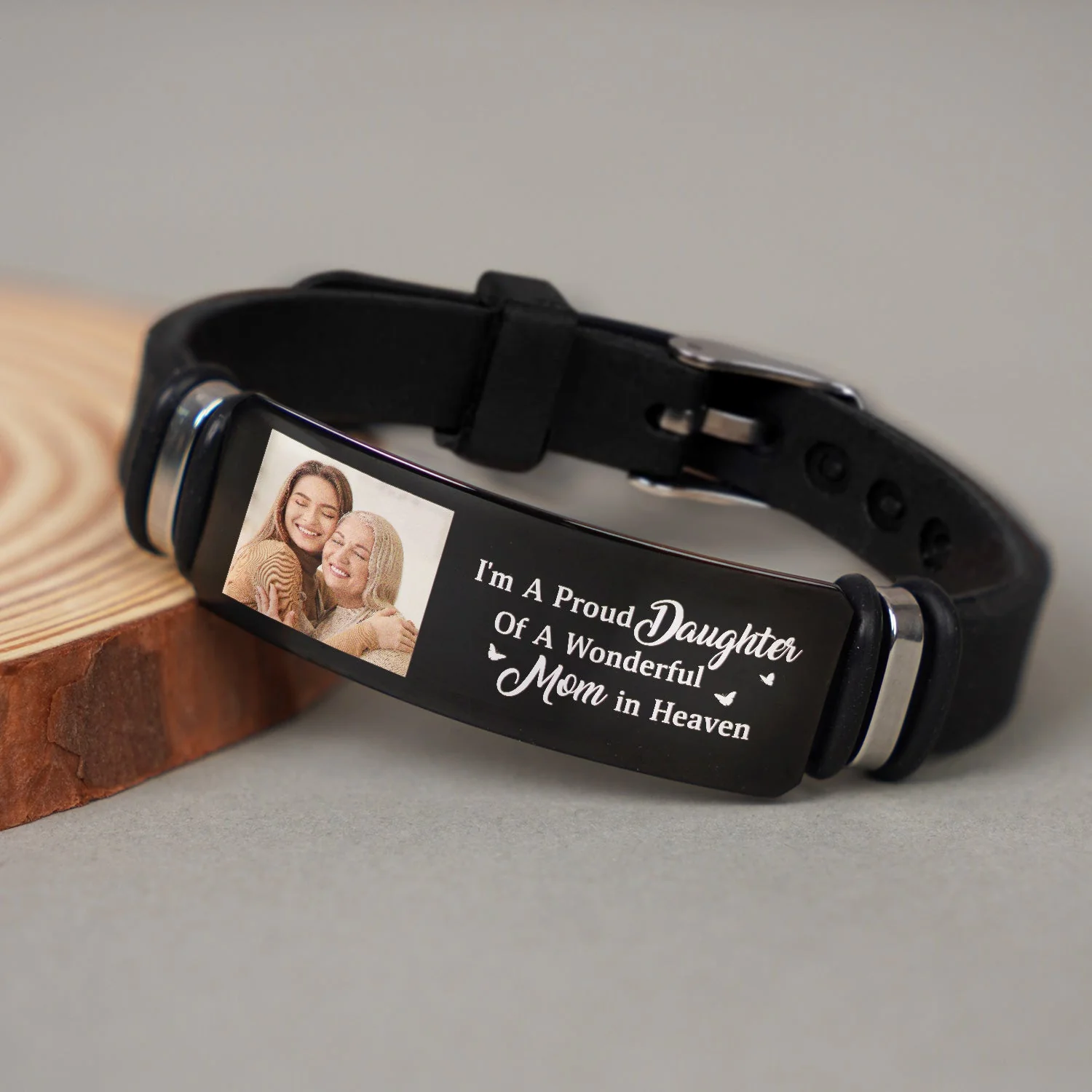 Custom Photo I'm A Proud Daughter - Memorial Gift For Women, Daughters, Mom, Dad - Personalized Engraved Bracelet - Image 4