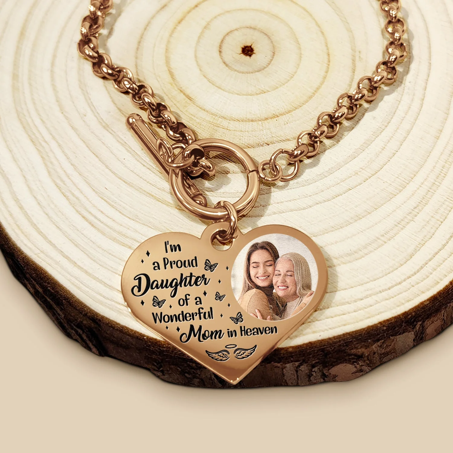 Custom Photo I'm A Proud Daughter - Memorial Gift For Women, Daughters, Mom, Dad - Personalized Heart Bracelet - Image 3