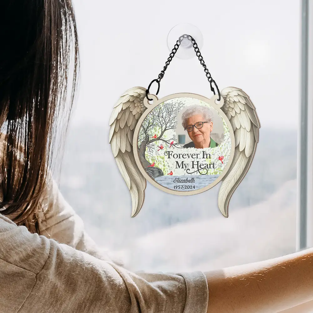 Custom Photo I'm Always With You Angel Wings - Personalized Window Hanging Suncatcher Ornament - Image 4