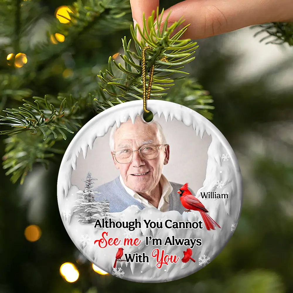 Custom Photo I'm Always With You Cardinal - Personalized Circle Ceramic Ornament - Image 3