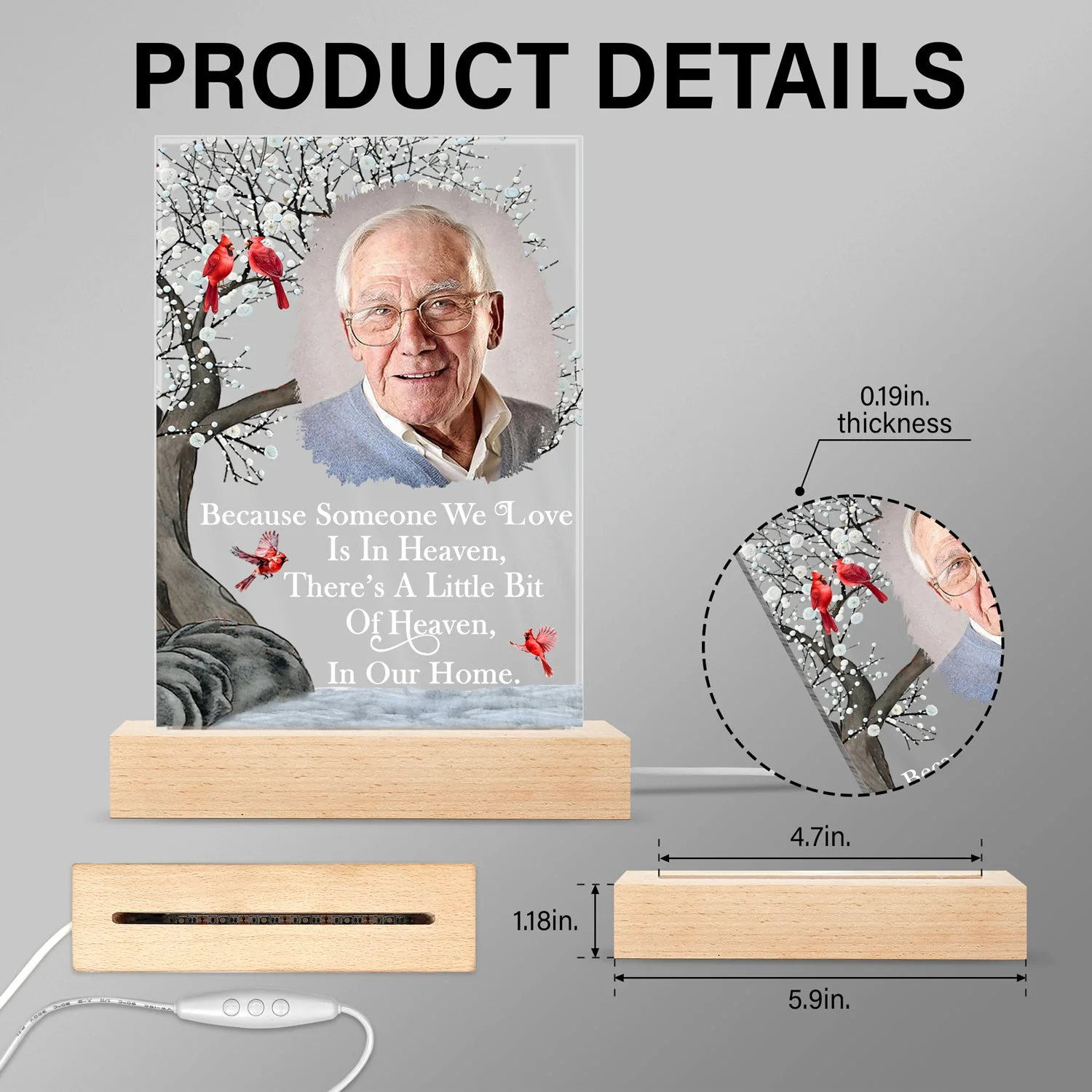 Custom Photo I'm Always With You - Memorial Gift For Family, Friends - Personalized 3D Led Light Wooden Base - Image 5