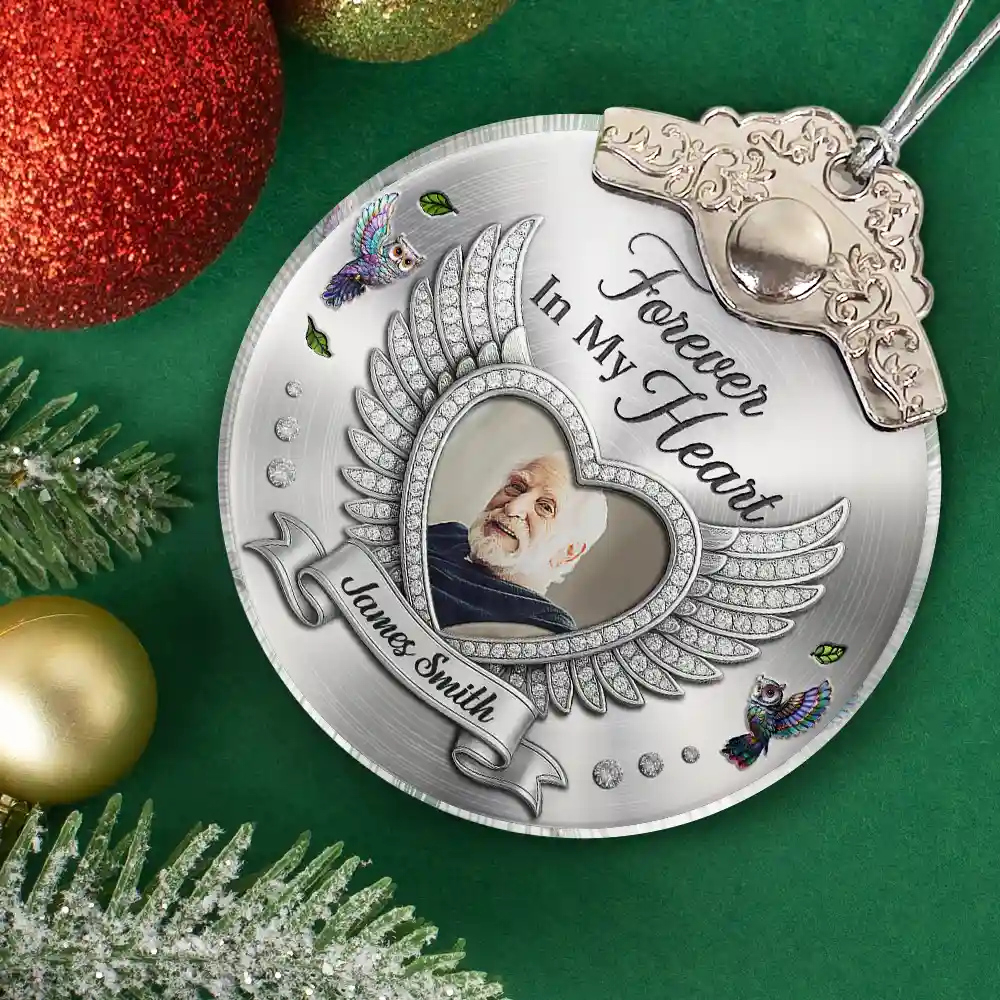 Custom Photo I'm Always With You Memorial Metal Effect - Personalized Glass Ornament With Silver Cap - Image 2
