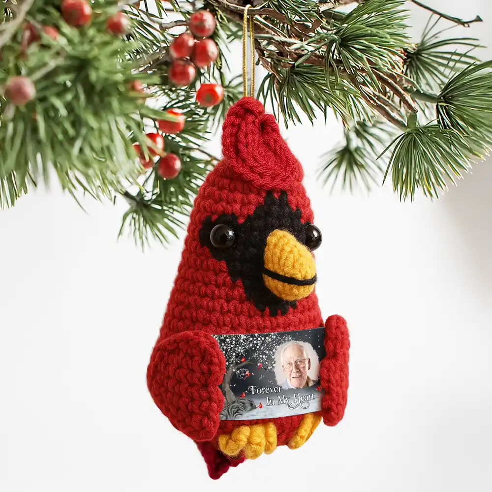 Custom Photo I'm Always With You Memorial - Personalized Crochet Cardinal Bird Hanging Decoration - Image 2
