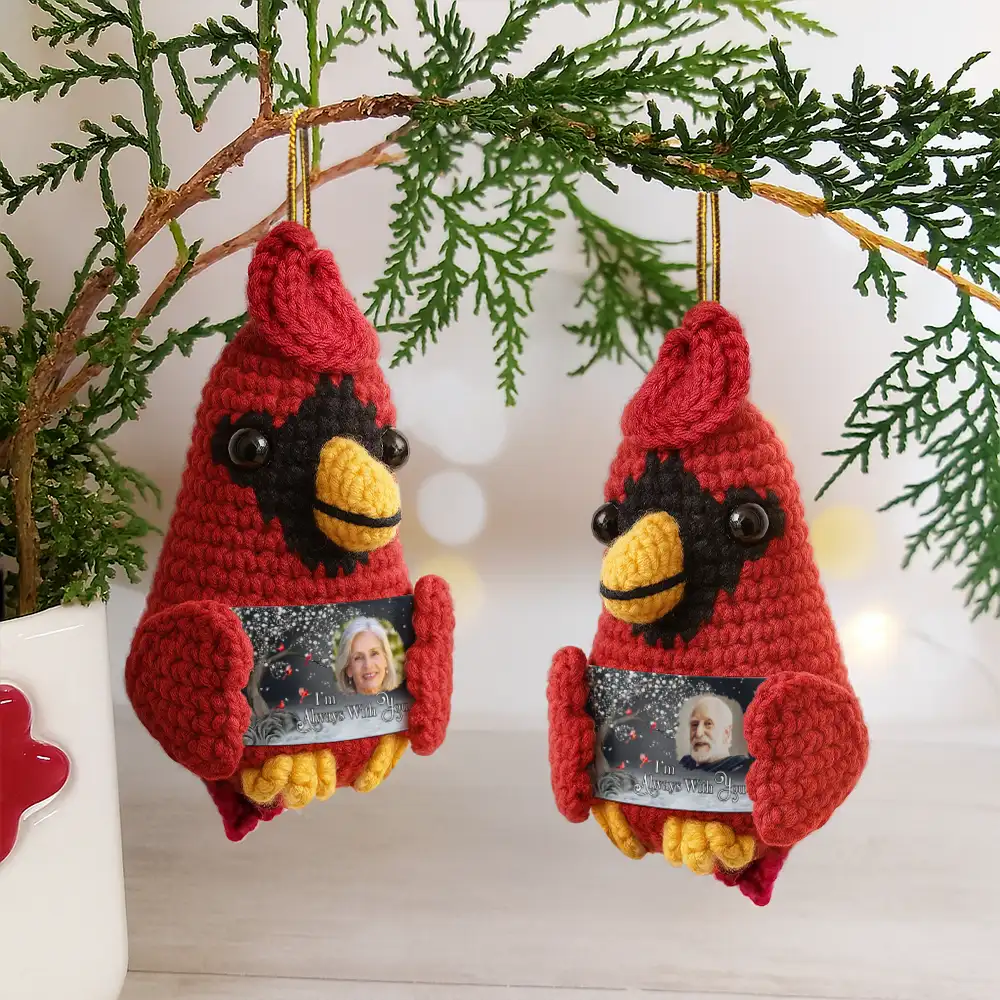 Custom Photo I'm Always With You Memorial - Personalized Crochet Cardinal Bird Hanging Decoration - Image 4