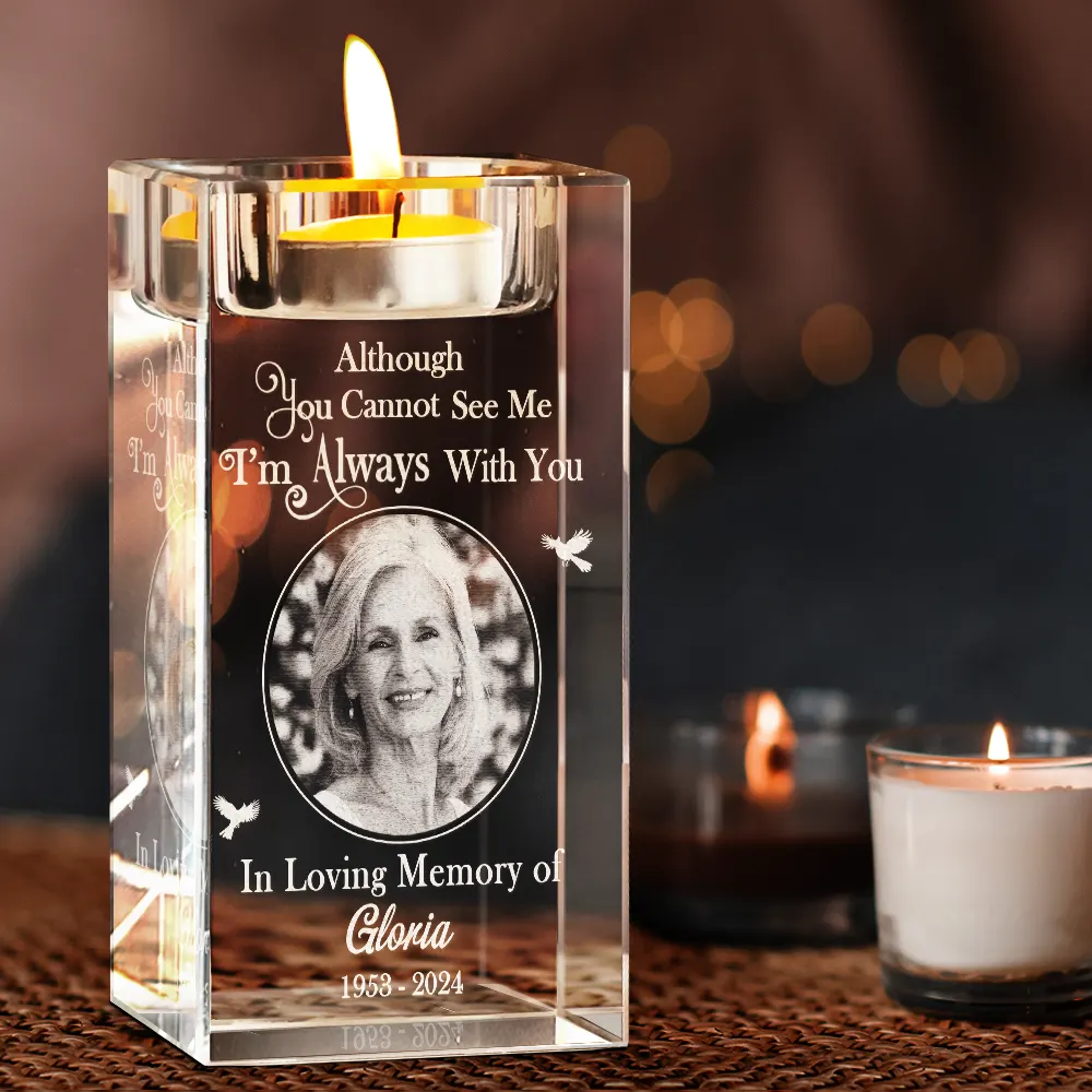 Custom Photo I'm Always With You Memorial - Personalized Crystal Candle Holder - Image 3