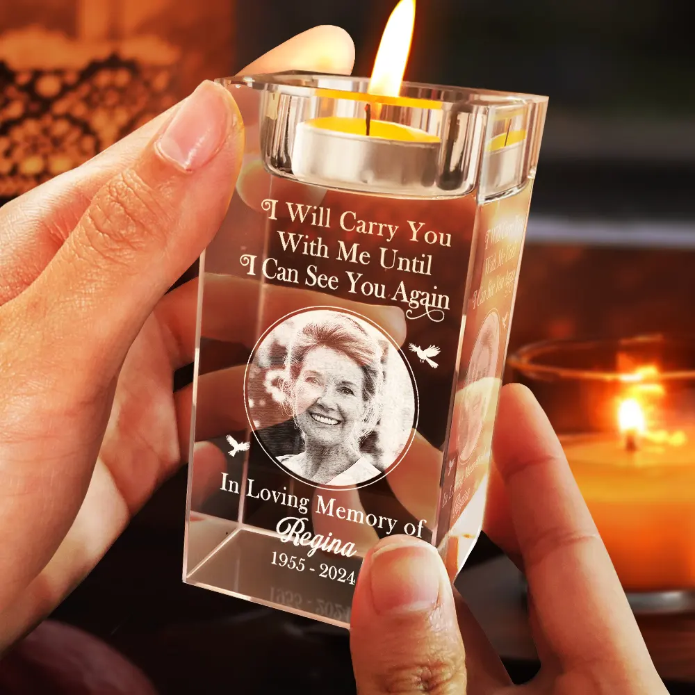 Custom Photo I'm Always With You Memorial - Personalized Crystal Candle Holder - Image 4