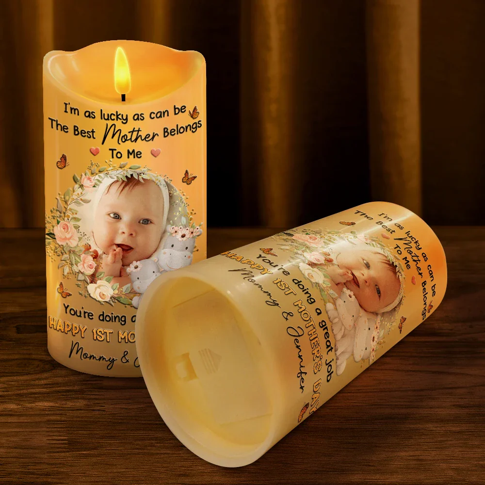Custom Photo I'm As Lucky As Can Be The Best Mommy Belongs To Me - Personalized Flameless LED Candle - Image 4