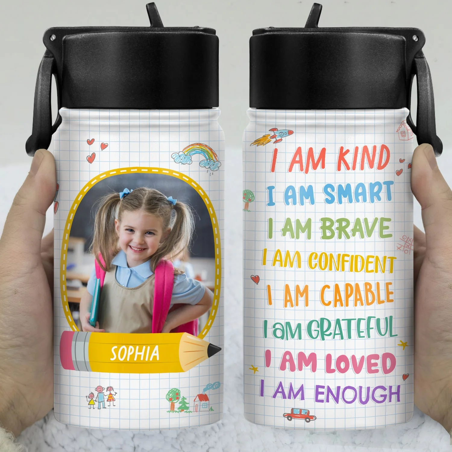Custom Photo I'm Kind Smart Brave Confident - Gift For Kid, Back To School Gift - Personalized Kids Water Bottle - Image 3