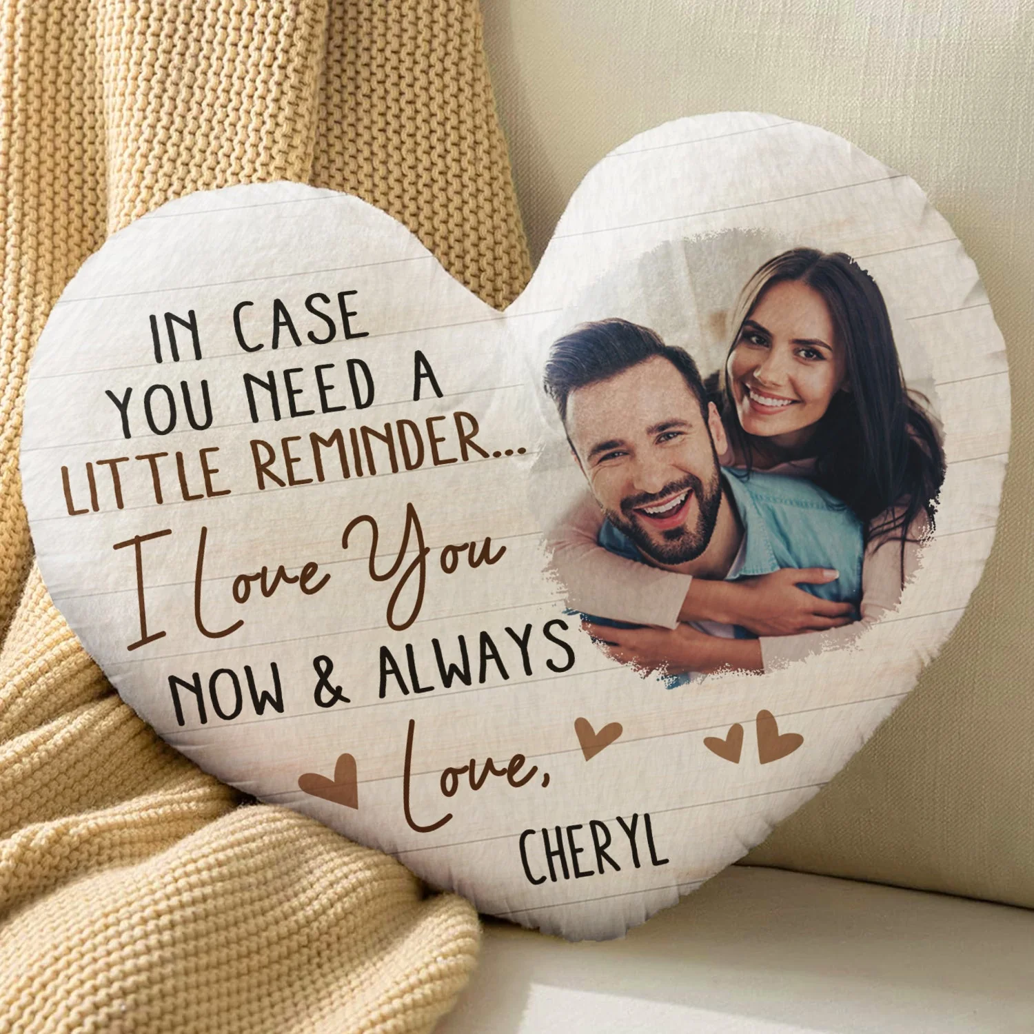 Custom Photo In Case You Need A Little Reminder - Gift For Couples, Husband, Wife - Personalized Heart Shaped Pillow - Image 4