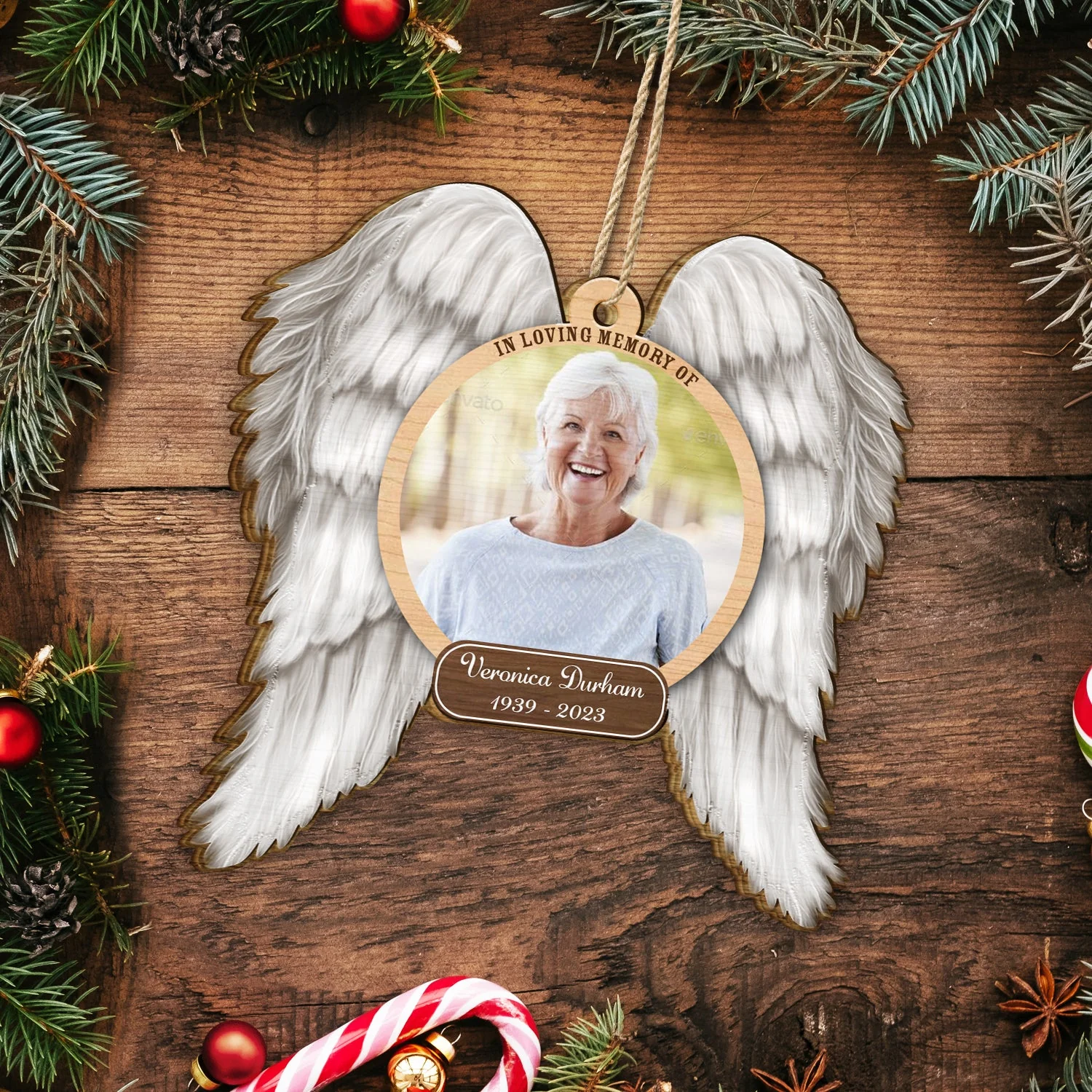 Custom Photo In Loving Memory Angel Wings - Memorial Gift - Personalized Custom Shaped Wooden Ornament - Image 5