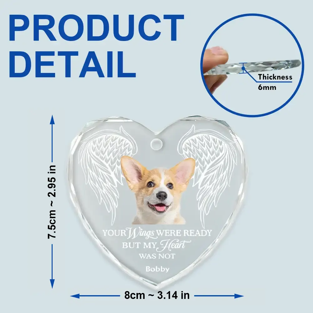 Custom Photo In Loving Memory Angel Wings Pet - Personalized Heart Shaped Glass Ornament - Image 6