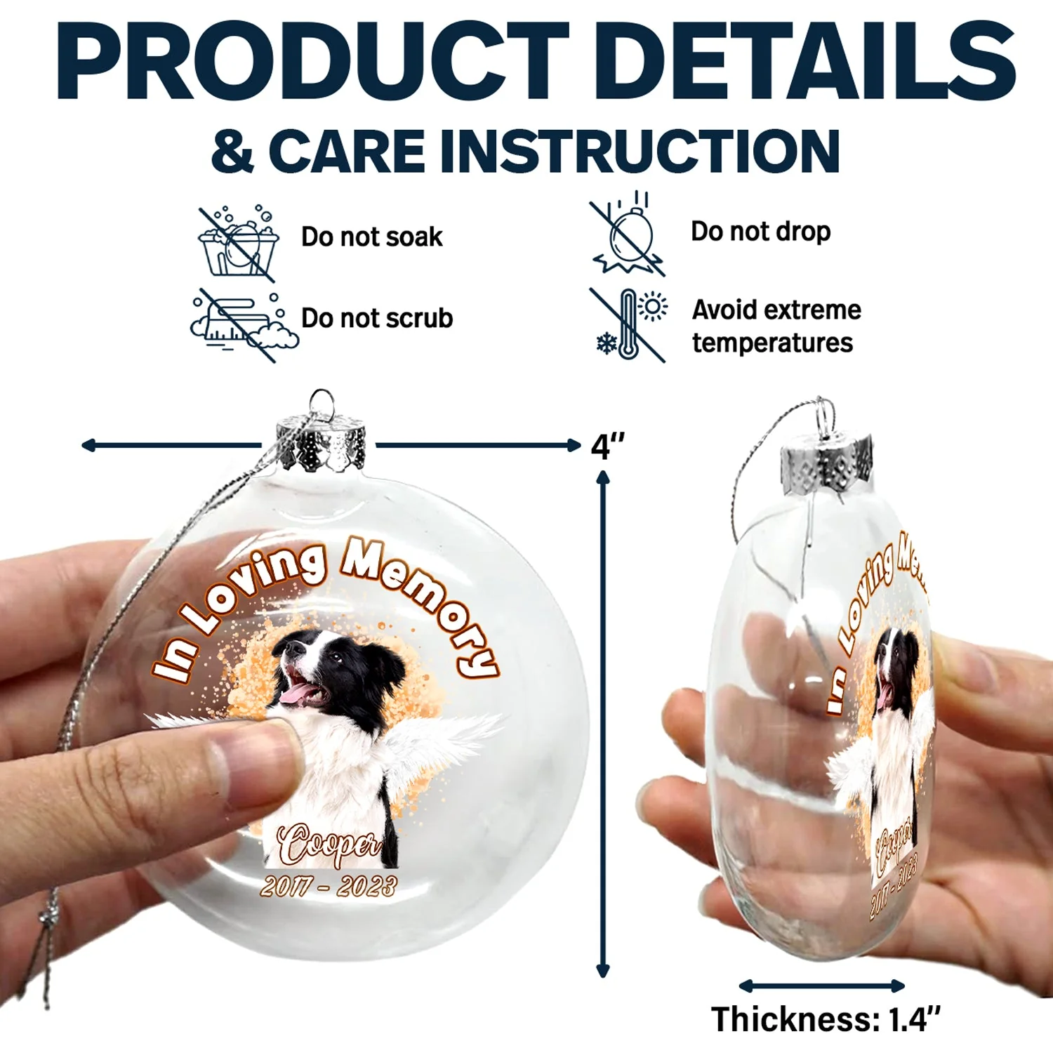 Custom Photo In Loving Memory - Christmas Gift For Dog Lovers - Personalized Clear Flat Ball Ornament - Image 7