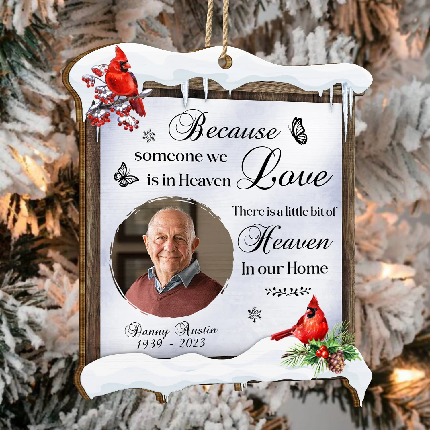 Custom Photo In Loving Memory - Christmas, Memorial Gift - Personalized Custom Shaped Wooden Ornament - Image 4