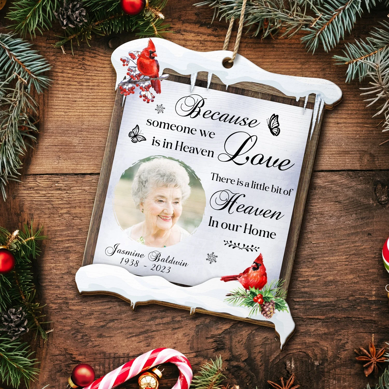 Custom Photo In Loving Memory - Christmas, Memorial Gift - Personalized Custom Shaped Wooden Ornament - Image 5