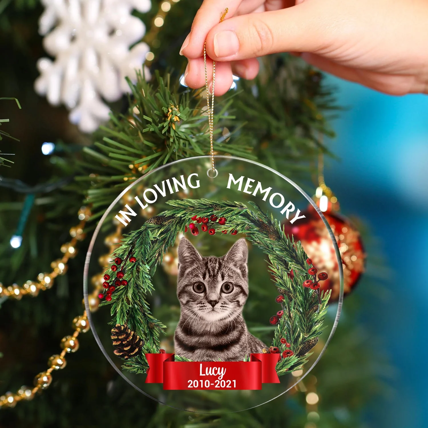 Custom Photo In Loving Memory - Christmas, Memorial Gift For Family, Pet Lovers - Personalized Circle Acrylic Ornament - Image 6