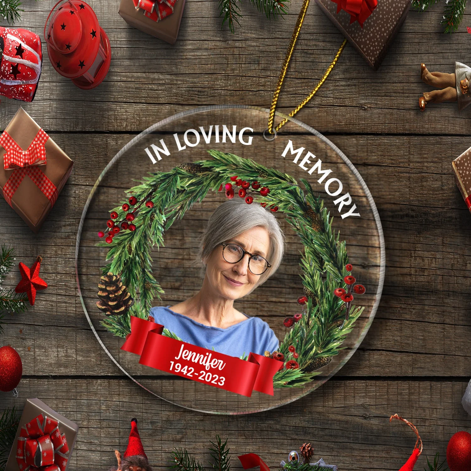 Custom Photo In Loving Memory - Christmas, Memorial Gift For Family, Pet Lovers - Personalized Circle Acrylic Ornament - Image 7